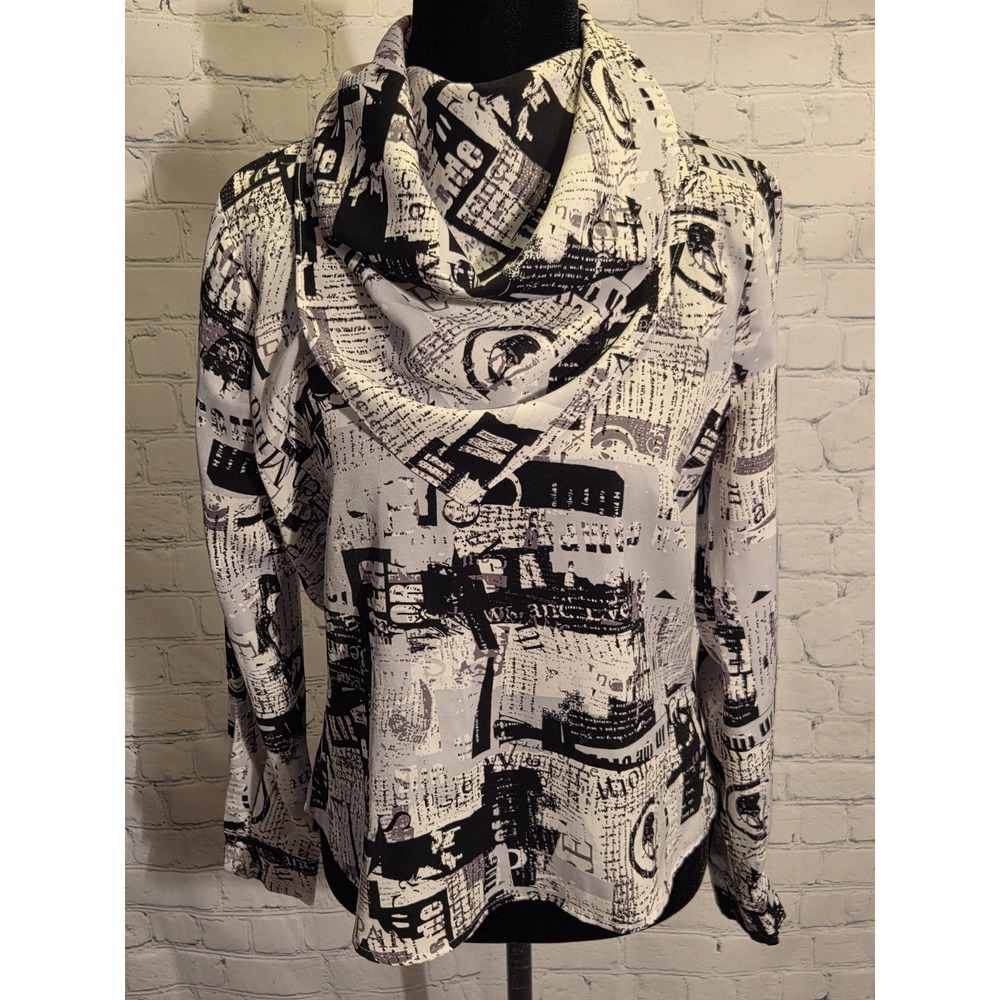 Milk & Honey Newspaper‎ Style Print, Cowl Neck Blouse Sz S - Picture 2 of 7